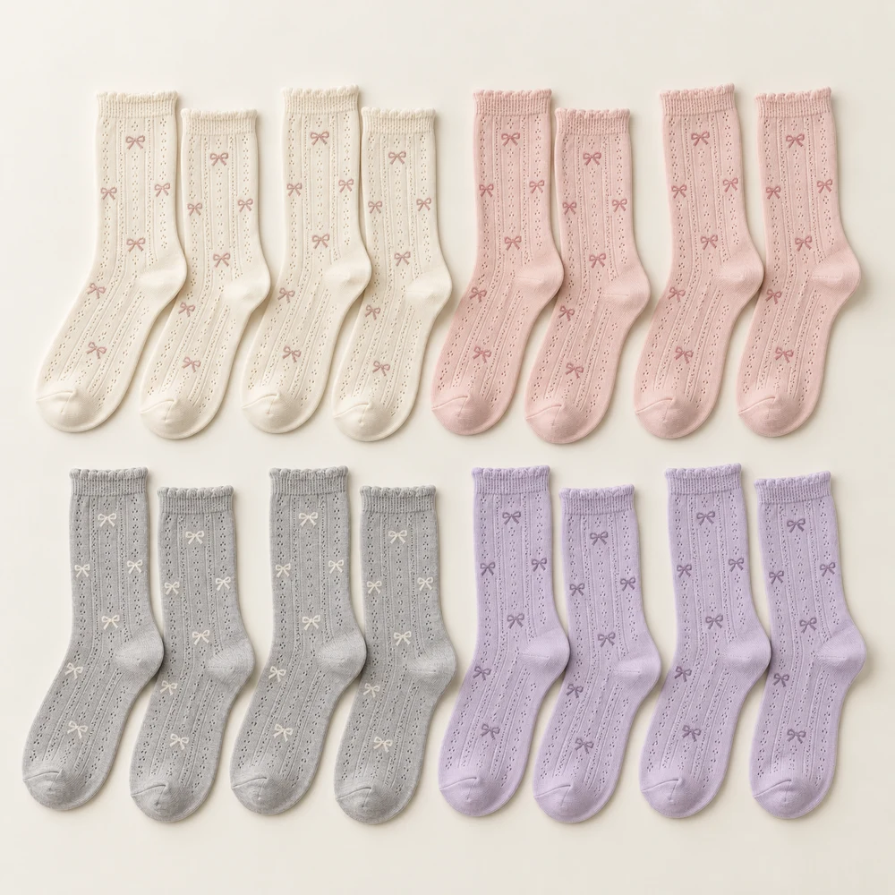 Ribbon Detail Sock Collection — Cream / Blush / Grey / Lavender