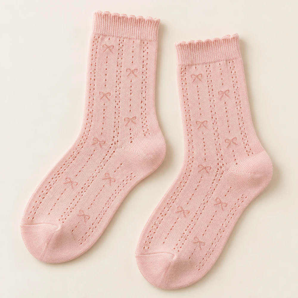 Ribbon Pointelle Socks — Blush