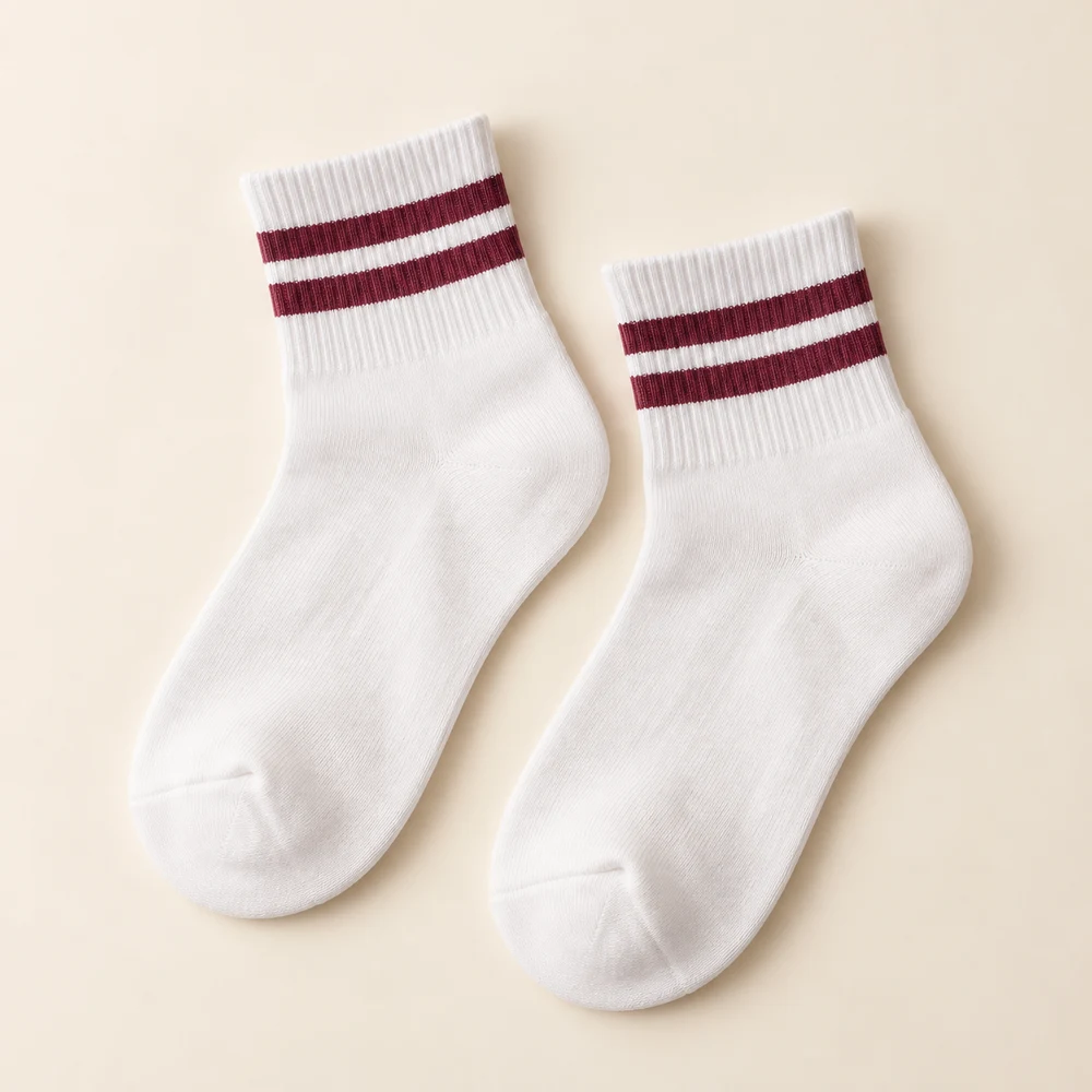 Berry Stripe Ankle Socks — White / Berry